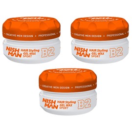 Nishman Hair Styling Wax for Men, B2 Sport 150 ml | Edge Control | Ultra High Strong Hold | Hair Clay Aqua Wax (3 Pack)
