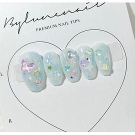 Summer Sky Handmade Nail Tips - Short Coffin / 여름하늘 수제네일팁 - 숏코핀