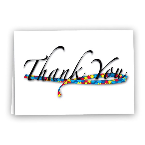 Autism Ribbon Thank You Note Cards - Large (1 Pack - 12 Cards)