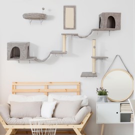 Sardoxx Cat Hammock Wooden Wall-Mounted Cat Tree Climber Set of 5, Floating Cat Perches, Hanging Cat Beds for Sleeping, Playing, Climbing, Modern Cat Bed & Furniture for Large Cats Or Kitty, Grey