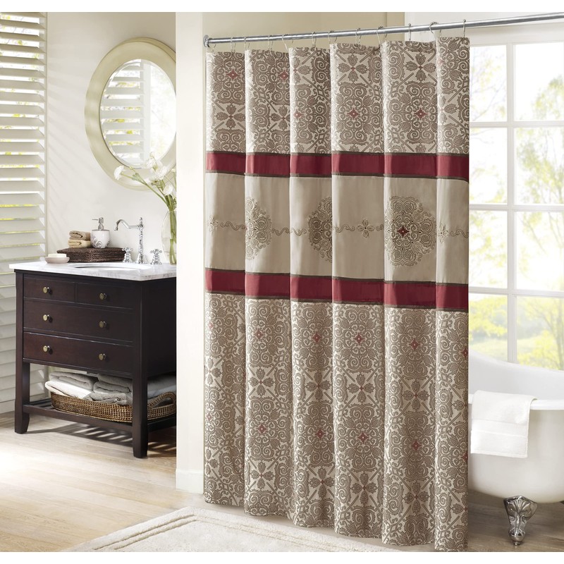 Madison Park Donovan Design Weave Red Shower Curtain, Jacquard Traditional