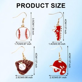 Mikovivi 4pcs Baseball Earrings for Women, Zinc Alloy Softball Earrings Sports Ball Shape Baseball Jewelry Gifts for Female Mom Sports Fans