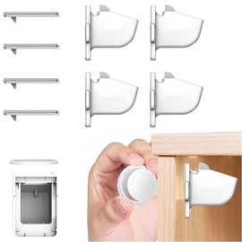 Retoo Cabinet Lock Magnetic 4 Pieces Cabinet Lock with Key for Cabinet and Drawers Child Lock Invisible Magnetic Lock White