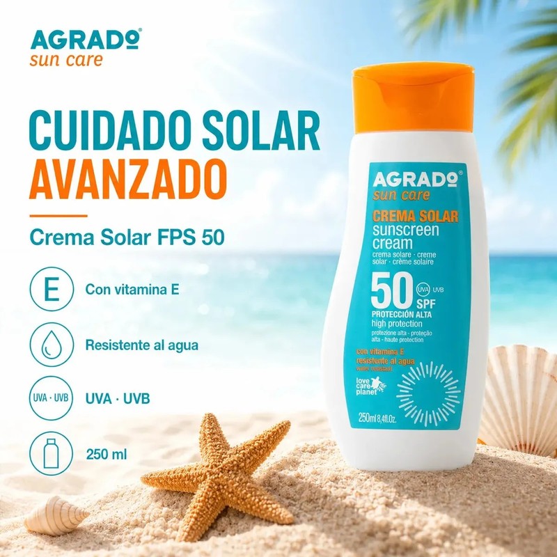 Bloqueador Solar Crema Fps50 Vitamina E Agrado 250ml
