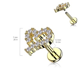 Pierced Owl 16GA 316L Stainless Steel CZ Crystal Paved Heart Outline Internally Threaded Stud (Rose Gold Tone)