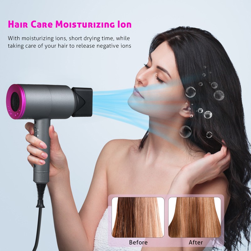 Ionic Hair Dryer with 3 Nozzles Diffusers 3 Heat Settings