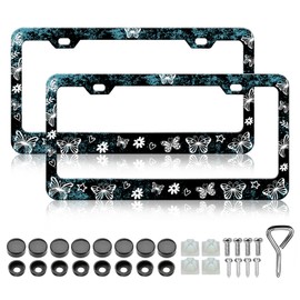 HCSS 2PCS Beautiful Butterfly License Plate Frames Butterflies Insect License Plate Holder Stainless Steel Auto Parts Rust-Proof Waterproof Car Decorative Tag Frames for Standard US 12x6 Inch