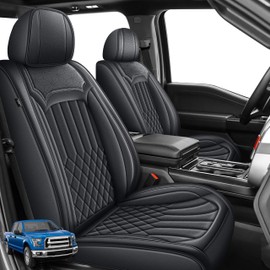 AOMSAZTO Seat Covers Fit for Ford F150 2009-2024 2025 2026 - F250/F350/F450 2017-2024 2025 2026 Front Pair Faux Leather Waterproof Truck Car Seat Covers (2PCS Front, Black)