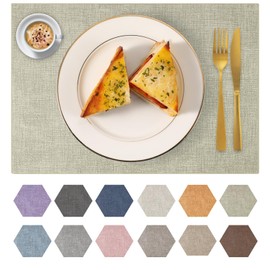 ANEWAY Faux Leather Placemats Set of 6 Washable PU Table mats for Kitchen Table - Heat Resistant, Waterproof, Easy Clean, Anti Slip 11.8" x 17" (Light Green-6 Pack)