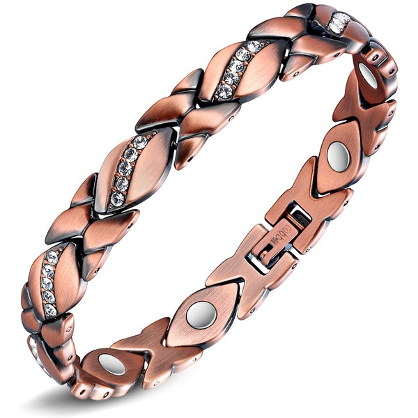 Jeracol Copper Magnetic Bracelet for Women,Magnetic Brazaletes with Crystals,Adjustable Size Solid Copper Bracelet Wristband with Removal Tool & Jewellry Gift Box