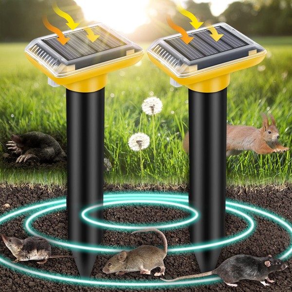 Solar Mole Repellent, Ultrasonic Gopher Repeller Outdoor, Solar Powered Waterproof