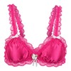 Satini Sissy Frilly Lace Fitted Satin Bralette (Hot Pink, XL)