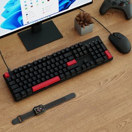 LEMOKEY X2 QMK/VIA Custom Gaming Keyboard, Programmable 104 Keys Full Size Layout Gasket Mount, Red LED Backlight Wired Mechanical Keyboard with K Pro Brown Switches for Mac/Windows/Linux