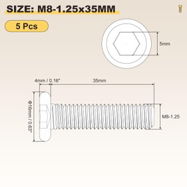 METALLIXITY Flat Head Hex Socket Cap Screws Bolts(M8-1.25x35) 5Pcs, Steel Hex Socket Furniture Bolts Screws - for Furniture Woodworking Project, Yellow