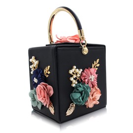 Milisente Women Flower Clutches Evening Bag Purse Handbag for Wedding (Black A)