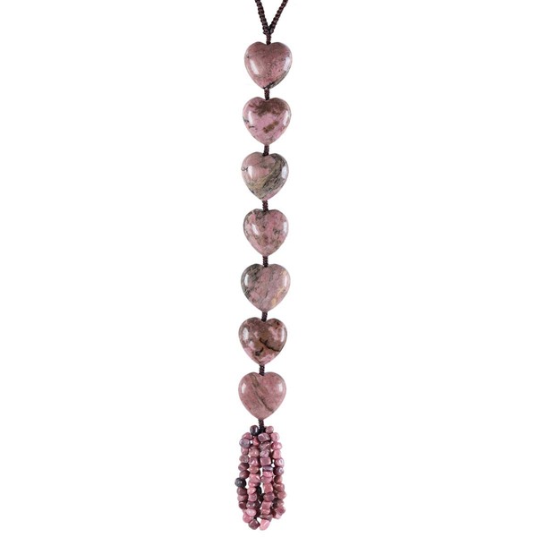 mookaitedecor Rhodonit Healing Crystal Hanging Ornament for Car Home Window Decoration, Healing Stones Tumbled Stone Love Heart Wall Hanger for Reiki Chakra Yoga Meditation, 12-12.6 Inches