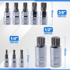 SPEEDWOX 10 Pcs Triple Square Bit Socket Set Spline Socket Bit Set Torx Bit Socket Set Triple Square Socket Set Triple Square Spline Bit Socket Set Repair Tool Kit Star Wrench Star Wrench Torx Screw