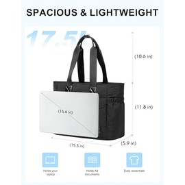 Bolsa Tote Mujer, VASCHY Bolsas de Mujer Tote Bag Bolsa de Laptop para Trabajo/Profesores/Viajes, Negro