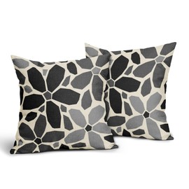 Black Grey Gray Pillow Covers 18x18 Set of 2 Geometric Art Flower Print Decorative Outdoor Pillowcases Modern Abstract Floral Farmhouse Throw Cushion Case Decor for Couch Sofa Bed