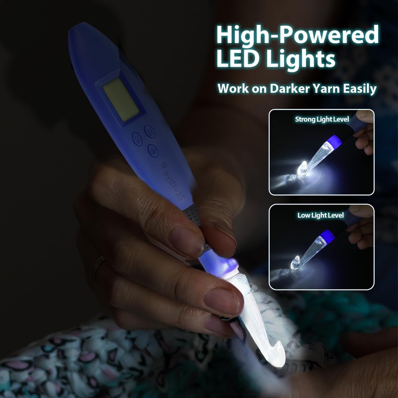 Crochet Hooks Set LED Crochet Hook Set with Counter, 22