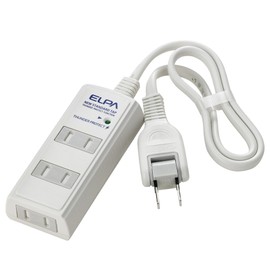 ELPA WBT-3005SBN(W) Cord Tap, Lightning Guard, Outlet, Extension Cord, Lightning Resistant, 3 Sockets, 1.2 ft (0.5 m), White, Swing Plug