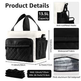 Women's Insulated Lunch Box Bag - Stylish Tote Design, Leakproof Waterproof Lunch Cooler, Large Lunch Tote Bags for Work Commute & Dates (White-Black)