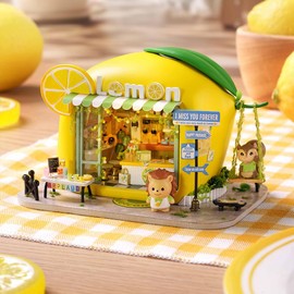 Montidey Dollhouse Miniature DIY House Kit,Mini 3D Wooden Doll House Craft Model with LED Creative Room Perfect DIY Gift for Friends, Lovers and Families (Drink Shop)