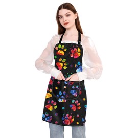 PLITI Dog Paw Print Apron Dog Groomer Gift Dog Grooming Waterproof Apron With Pockets Cute Animals Puppy Dog Pets Apron (Paw print apronU)