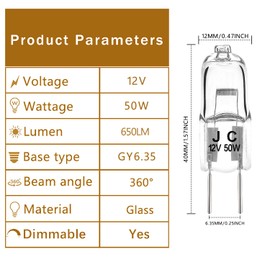 EKSAVE Ampoules Halogènes G6.35 Halogen Bulbs 50 W 12 V 650 lm Halogen Pin Base Lamp GY6.35 for Chandeliers, Landscape Lighting Warm White 2700 K (Pack of 10)