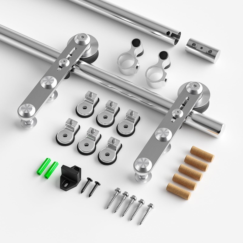 CCJH 6.6FT Stainless Steel Sliding Door Hardware Kit Heavy Duty