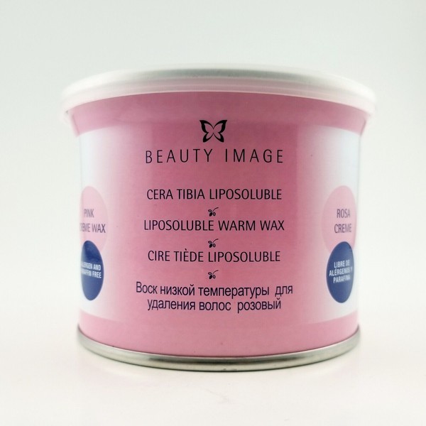 Beauty Image Can Wax 400 Ml/14 Oz, Rosa Creme, Liposoluble Warm Wax