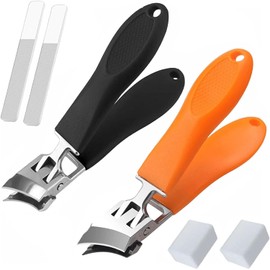 2pcs Slanted Nail Clippers - No Splash Nail Trimmer for Men - Wide Jaw Opening Slanted Long Handle No Splash Fingernail Clippers for Seniors Adult Women - Curved Toenail Clippers