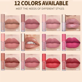 10Pcs Lápiz Labial Líquido con 2 Glitter Labial Set de Maquillaje, Labial Mate Nude líquido de larga duración brillo de labios Maquillaje Set de Regalo