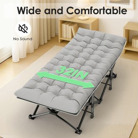 Suteck Camping Cot, 32In XXL Folding Camping Cot Heavy Duty Sleeping Bed for Adults 1200D Double Layer Oxford Cots for Camping W/Pilllow Mattress Carry Bag for Home Office Nap Beach Travel, 900LBS