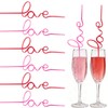 12PCS Love Word-Shaped Plastic Drinking Straws for Bachelorette Decor