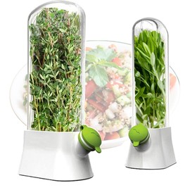 LAOGUATON Herb Keeper with Scissors, Clear Container for Fresh Parsley, Cilantro, 10 x 4 inches