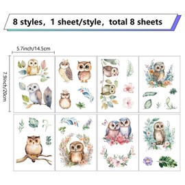 CRASPIRE 8 Sheets Owl Window Decals Birds Branch Flower Cartoon Wall Stickers Self-Adhesive PVC Waterproof Peel and Stick for Glass Bedroom Living Room Window Stairway Showcase Home Decorations