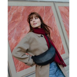 HOLZRICHTER Berlin Moon Bag, Shopper and Croissant Bag - Leather Crossbody Bag - Shoulder Bag Crescent Moon and Croissant Shape, Croissant Bag No 2 | Black