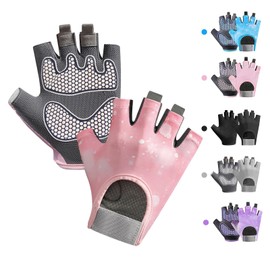 CubePlug Boys Girls Non-Slip Cycling Gloves Half Finger - Padded Grips Palm for Unisex Children, Ideal for Summer Riding, MTB, Bike, Sports, Hiking, Climbing, and Gym (Pink, S)