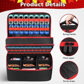 TPCY Toy Cars Carrying Bag Compatible with Hotwheels Car,Monster Trucks Cars.Can Store 72 Mini Toy Cars & 9 Monster Trucks Cars.(Case Only) (Red/Black, 81)