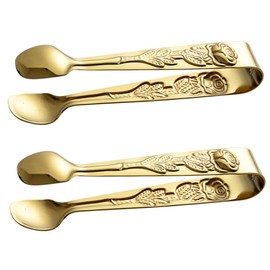 Alipis 2-Pack Stainless Steel Ice Cube Cookie Clamps Rose Pattern Food Tongs Easy to Use for Home Restaurant