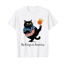 No Kings In America Black Cat We The People Political T-Shirt