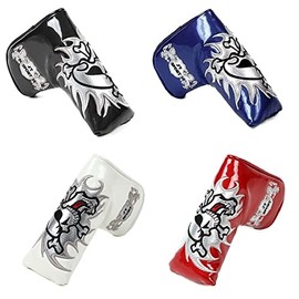 Premium PU Leather Scotty Cameron Odyssey Putter Cover Magnetic Closure Skull Pattern Pin Type Red Black White Blue (Red)