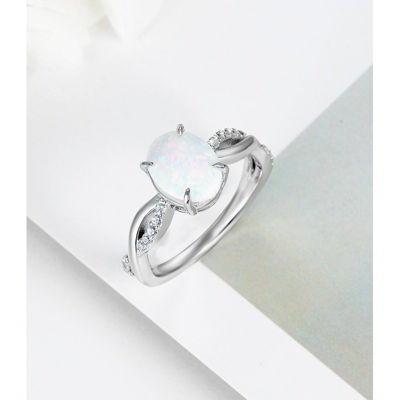 DOLIOX Opal Ring for Women Oval White Ring Size 7