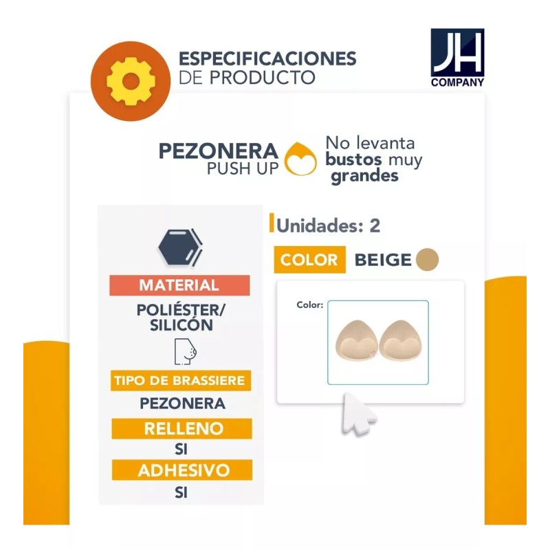 J.H. Company Pezonera Almohadilla Levanta Busto Traje Baño Brasier Bra-03