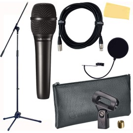 Audio-Technica AT2010 Cardioid Condenser Handheld Microphone Bundle with Boom Stand, Pop Filter, XLR Cable, and Austin Bazaar Polishing Cloth