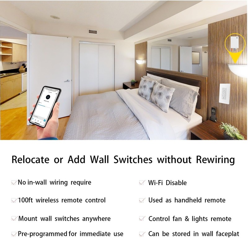 Humpptom Wireless Light Switch and Receiver, Dimmer Switch Work with