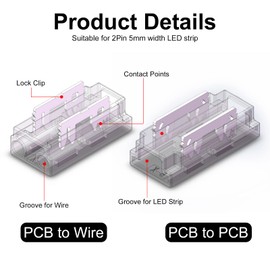 COB LED Strip Fast Connectors Kit for 2Pin 5mm PCB Width 22AWG Wires & DC Connectors