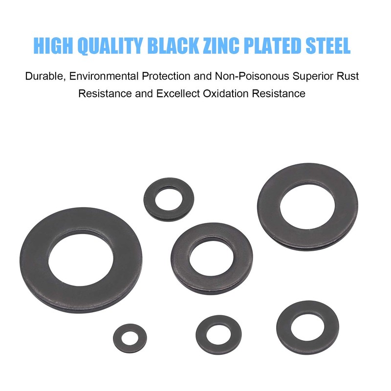 DWISHKEY 820Pieces 7 Sizes Black Zinc Plated Steel Flat Washers
