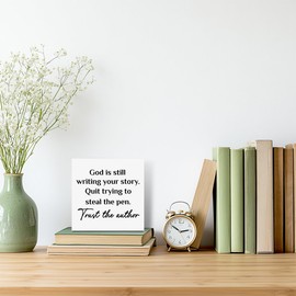 Christian Decor Wooden Box Sign, God is Still Writing Your Story Bible Verse Decoration Wooden Plaque Sign Home Office Desk Table Prayer Room Decor, Inspirational Gifts for Women Colleague Friend